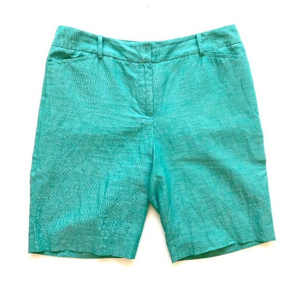 Talbots Shorts Linen Blend Size 8 Green 10.5” Inseam Bermuda Resort - Picture 1 of 10